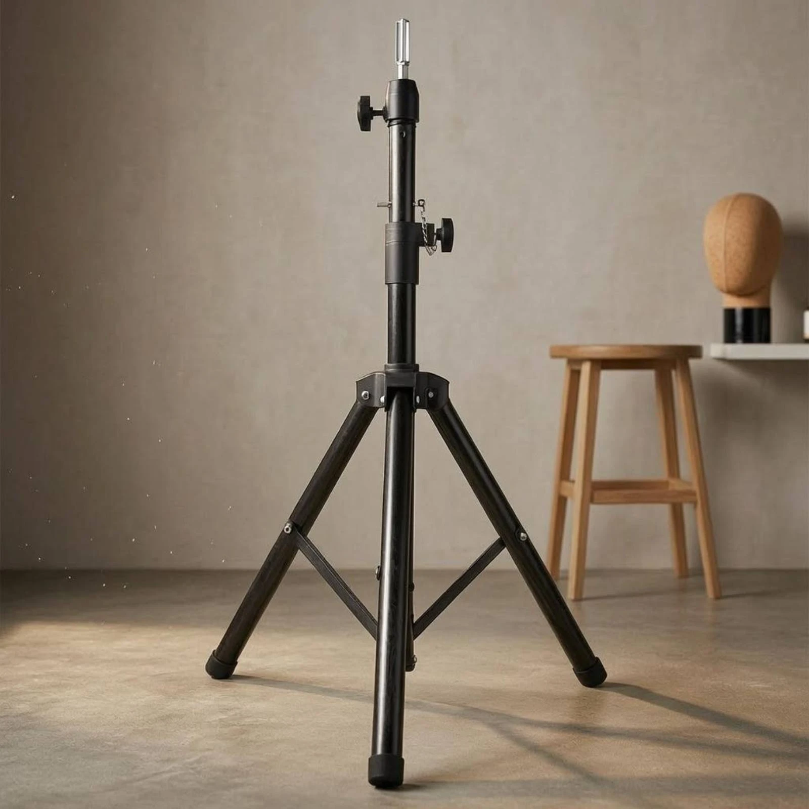 Mannequin Head Tripod Stand Folding Adjustable Hairpiece Stand Tripod Hairpiece Head Holder Three-Legged Beauty Tool Matte Black