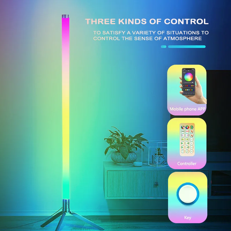 RGB Corner Floor Light Bluetooth Remote Sound Control Adjustable Colorful Ambient Lamp for Bedroom Living Room Outdoor Camping