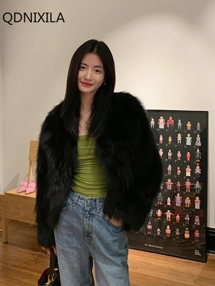 Faux Fur Coat 2024 ฤดูใบไม้ร่วง/ฤดูหนาวผู้หญิงใหม่เลียนแบบฟ็อกซ์ขนสัตว์ขนสัตว์ปลอมสั้นเสื้อเกาหลีแฟชั่นผู้หญิงแจ็คเก็ต