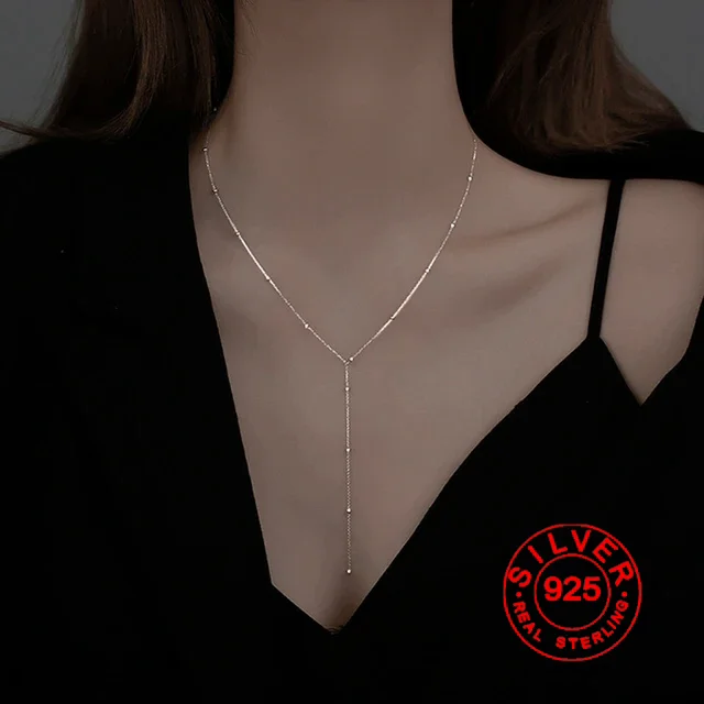 925 Sterling srebrna iskrząca Tassel Choker łańcuszek naszyjnik dla kobiet łańcuszek z biżuterią prezent urodzinowy, na przyjęcie weselne