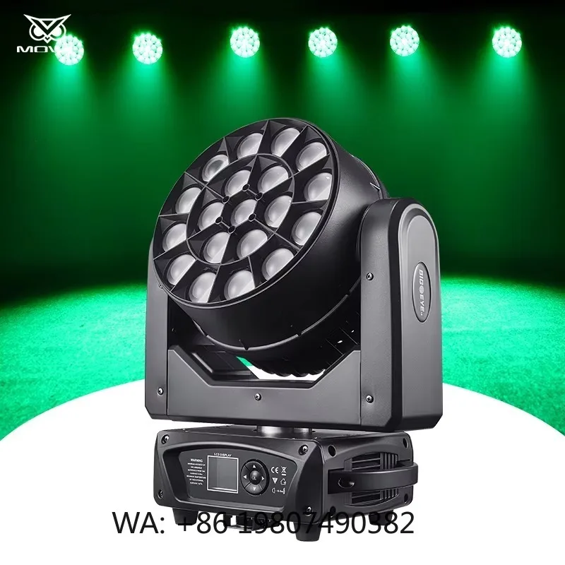 19x15W Big Bee Eye LED Moving Head Projection Light 4in1 RGBW Zoom Beam Wash for Large Stage Projection Effects