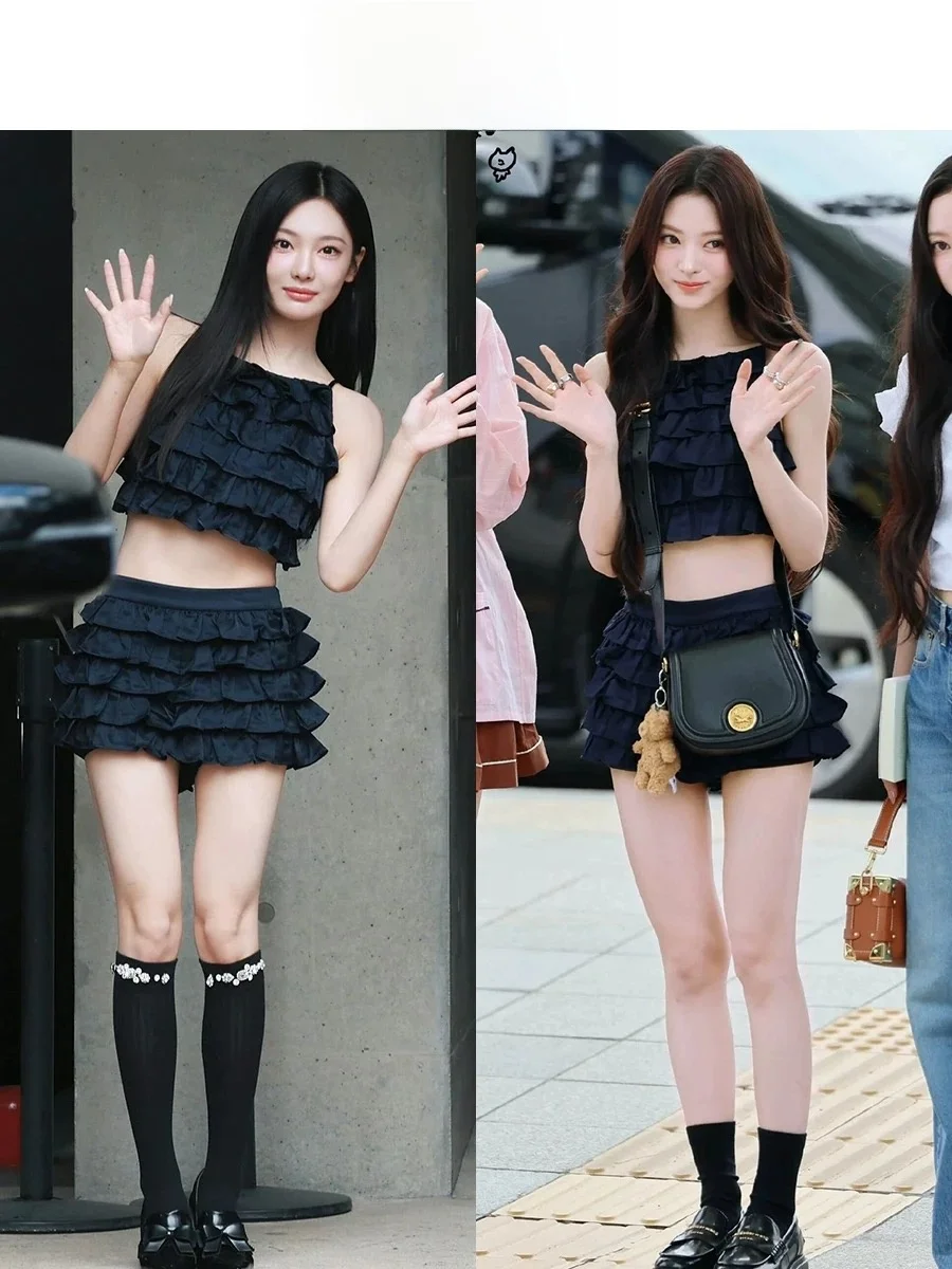 Conjunto de Top com Laço de Borboleta e Saia Curta Puffy da Ning Art Anna Tanaka, Traje Étnico Feminino para Apresentações