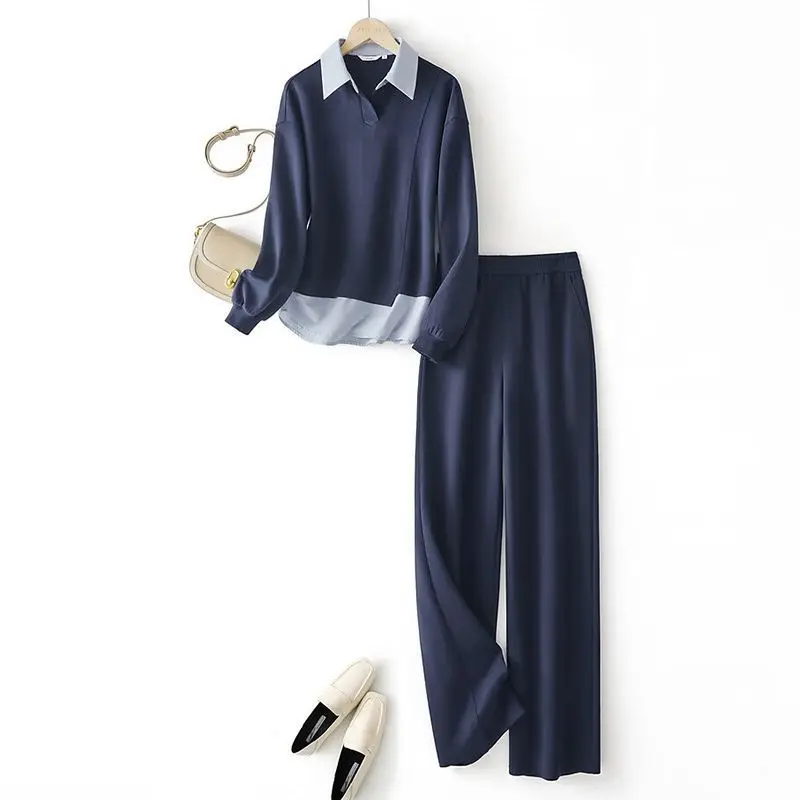 2025 New Autumn 2 Piece Sets Womens Outfits Fashion Versatile Age Reducing Blouse and Casual Pants Sets