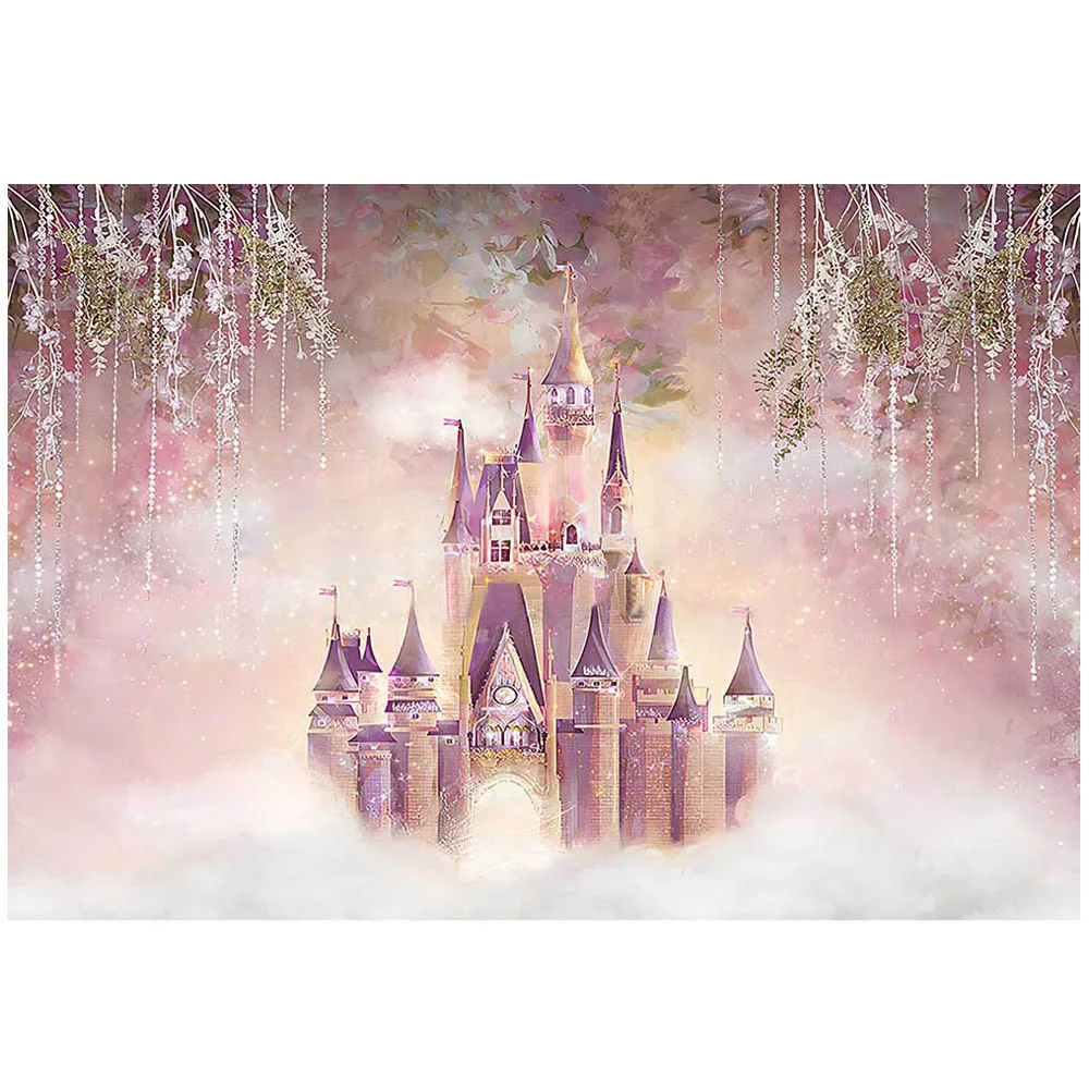 Mocsicka Pink Fantasy Castle Princess Backdrop Photography Girl Birthday Party Decor Backdrops Cake Smash Photo Studio Photocall