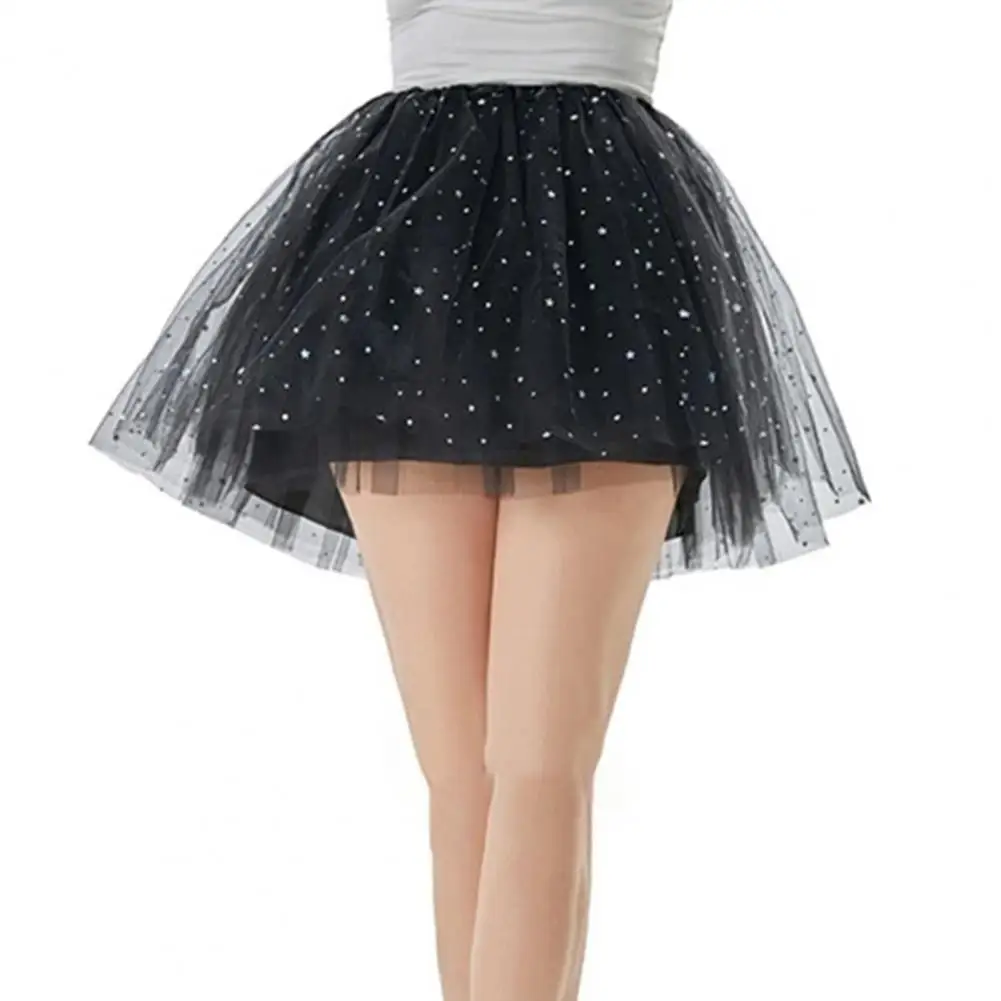 

Glitter Tulle Skirt Round Sequins Decor Carnival Short Skirt 3 Layer Mesh Yarn Dance Party Skirt