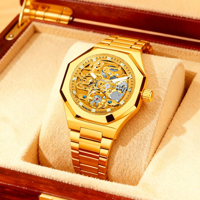 A men's yellow sports style youth scale fully automatic tourbillon mechanical watch