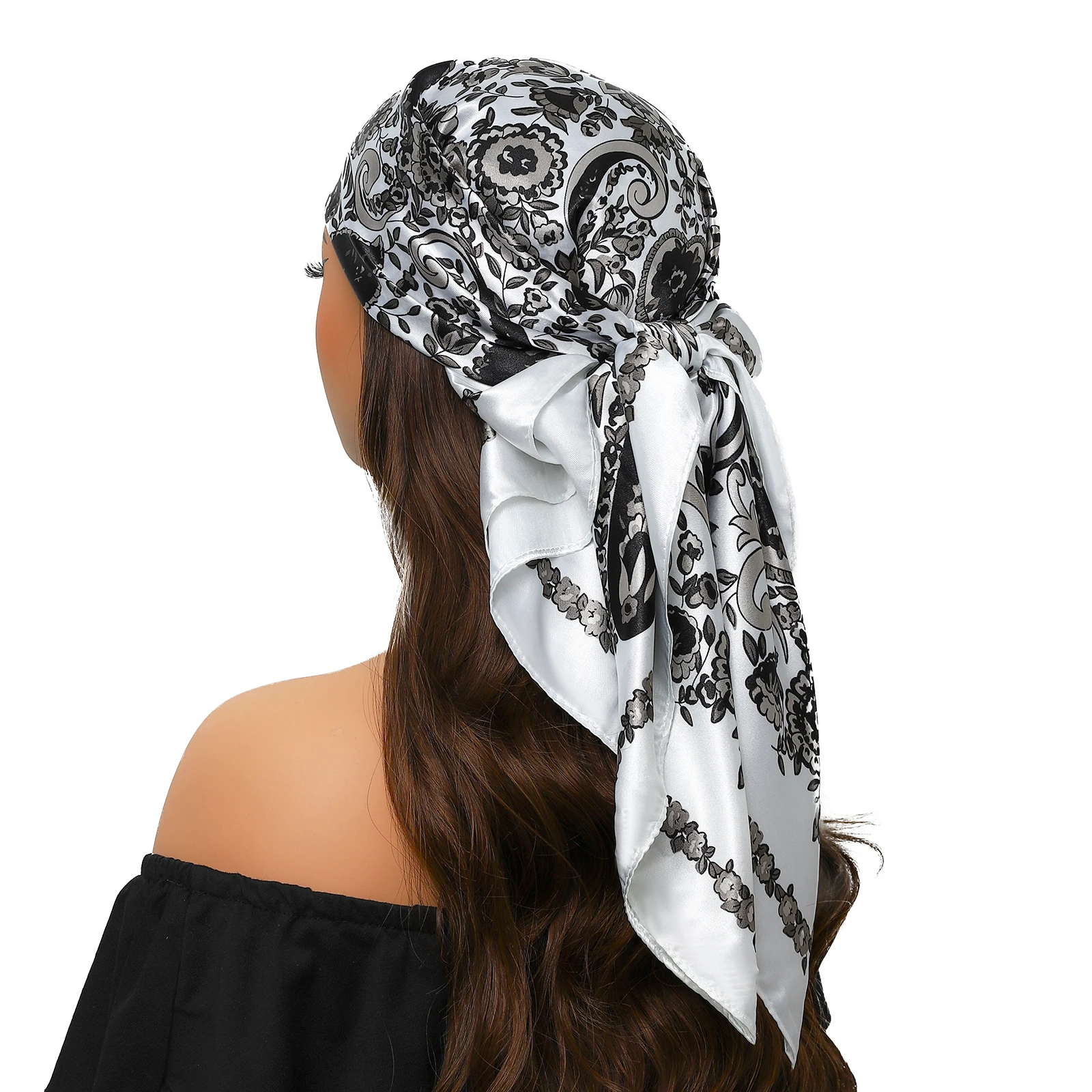 Novo 90*90cm marca retro feminino lenço de seda bandanna moda boêmio padrão quadrado hijab senhora envoltório bandana foulard silenciador