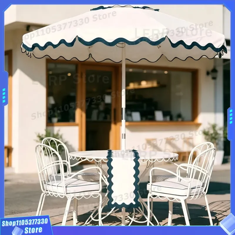 Wrought Iron French Wavy Edge Table and Chair Set Outdoor Commercial Dining Furniture for Milk Tea Shop Courtyard Leisure