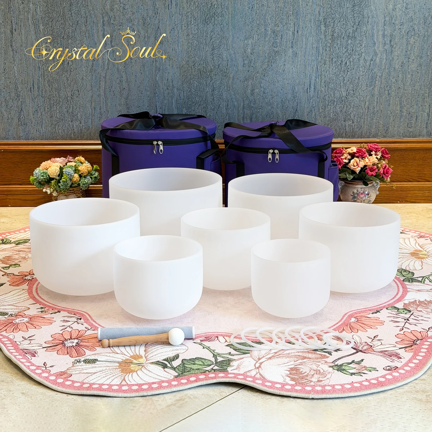 Crystal Soul 8-14 Inch 5A Premium Frosted Crystal Singing Bowl Set