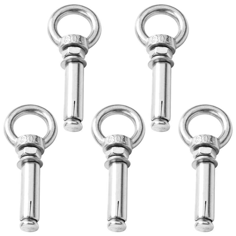 New 5Pcs M8 X 60Mm Expansion Bolt Anchor Bolt 304 Stainless Steel Ring Lifting Anchor Eye Bolt Expansion Eyebolt