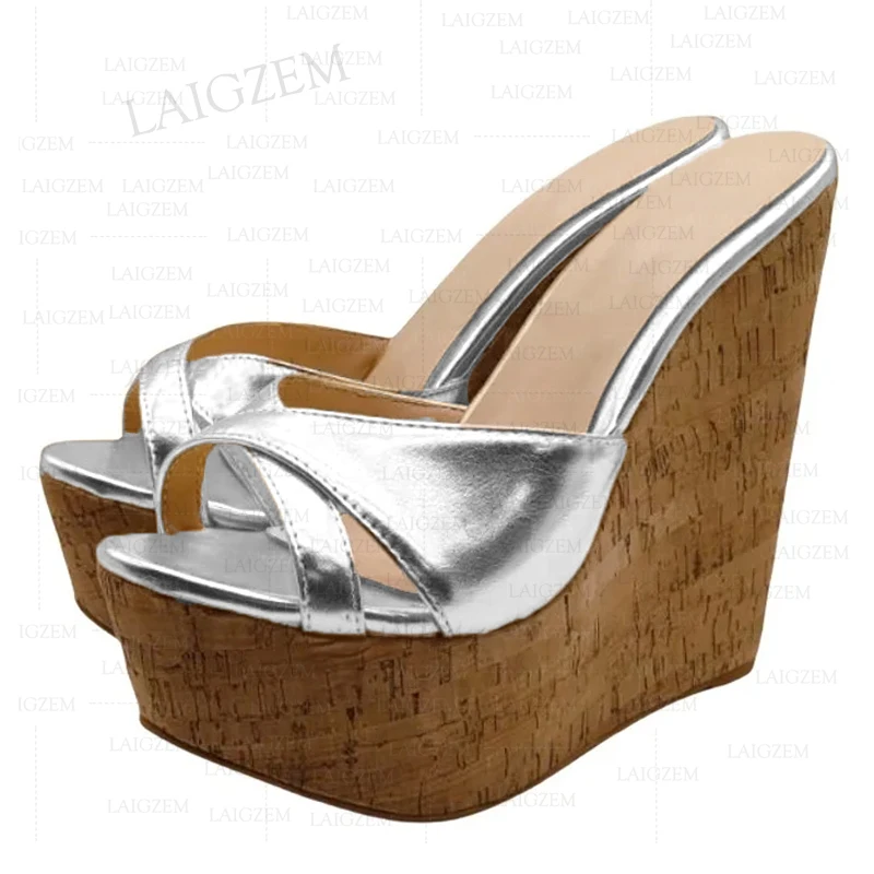 SEIIHEM Women Sandals Platform Wedges Slip On Mules High Heels Sandals Handmade Ladies Party Shoes Woman Plus Size 39 42 50 52