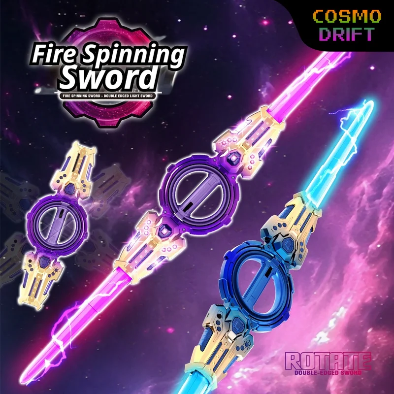 

Double-Blade Fire Spin LED Light Sword Toy Telescopic Rotating Bearing Saber with Flashing Light & Sound Effects Gift for Boys