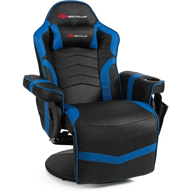 Goplus Massage Gaming Chair, Racing Style Gaming Recliner W/Adjustable Backrest and Footrest, Ergonomic High Back PU Leather