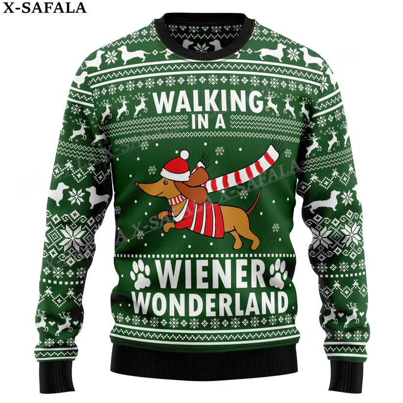 Cute Dachshund Christmas Knit Sweaters Funny Halloween Christmas Gift Jumpers Tops Couple Party Unisex Casual-3