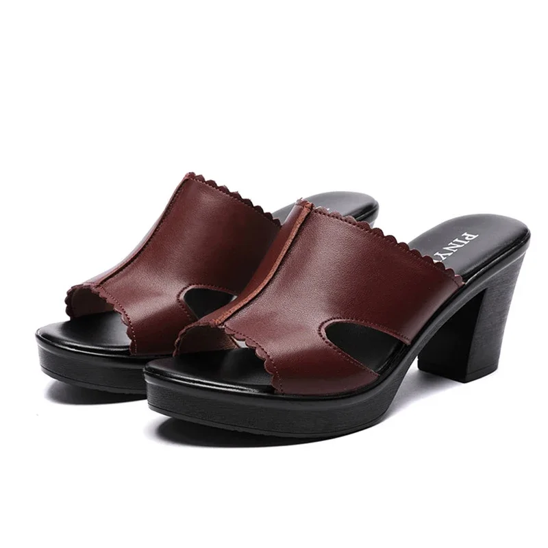BEYARNE Women slipper shoes ladies summer slippers shoes women high heels fashion open toe genuine leather summer shoes
