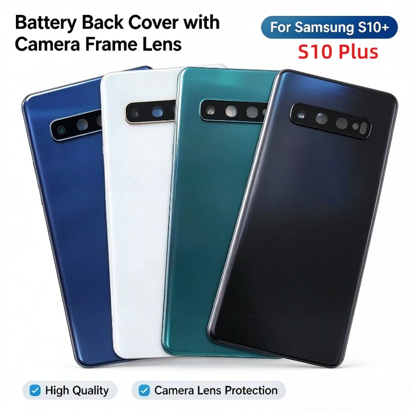 Battery Back Cover with Camera Frame Lens For Samsung Galaxy S10+ S10plus,G975U G975F Rear Housing Replacement Repair Parts