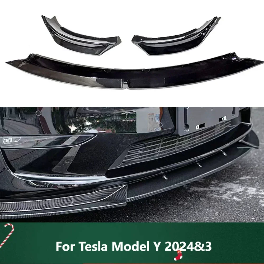 

New！Front Bumper Lip Spoiler New Carbon Black Body PP Front Lower Bumper Modification Protector Cover For Tesla Model Y 2024&3 2