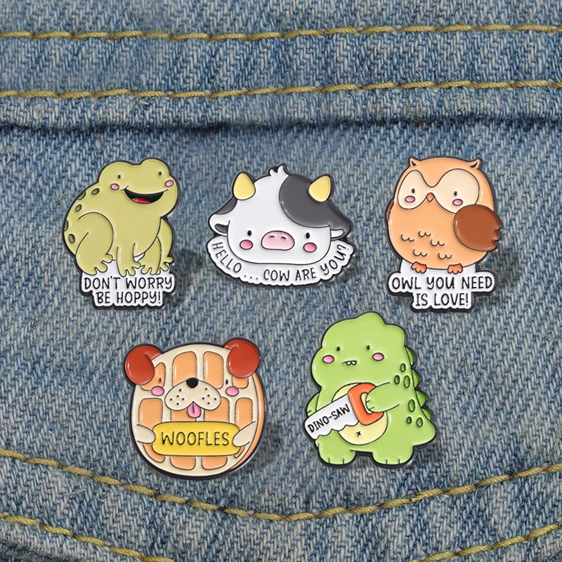 Cute Animals Dinosaur Frog Owl Enamel Pins Custom OWL YOU NEED IS LOVE Brooches Lapel Badges Animal Jewelry Gift for Kid Friends