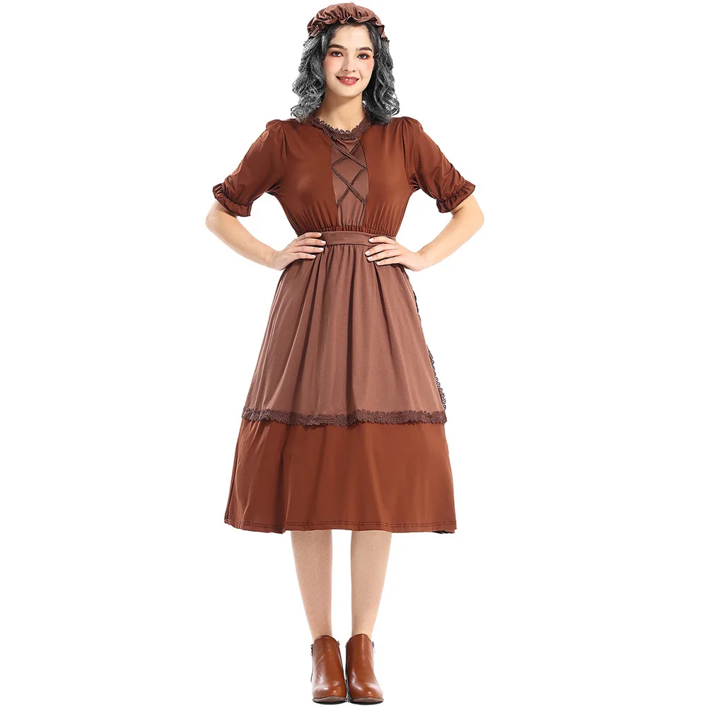 Women Prairie Civil War Dress Grandma Cosplay Role-playing Costumes Halloween Carnival Party Stage Performance Costumes