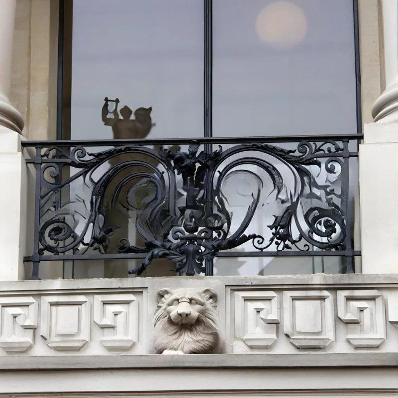 Villa curved outer expansion wrought iron balcony railing European classical forged terrace guardrail