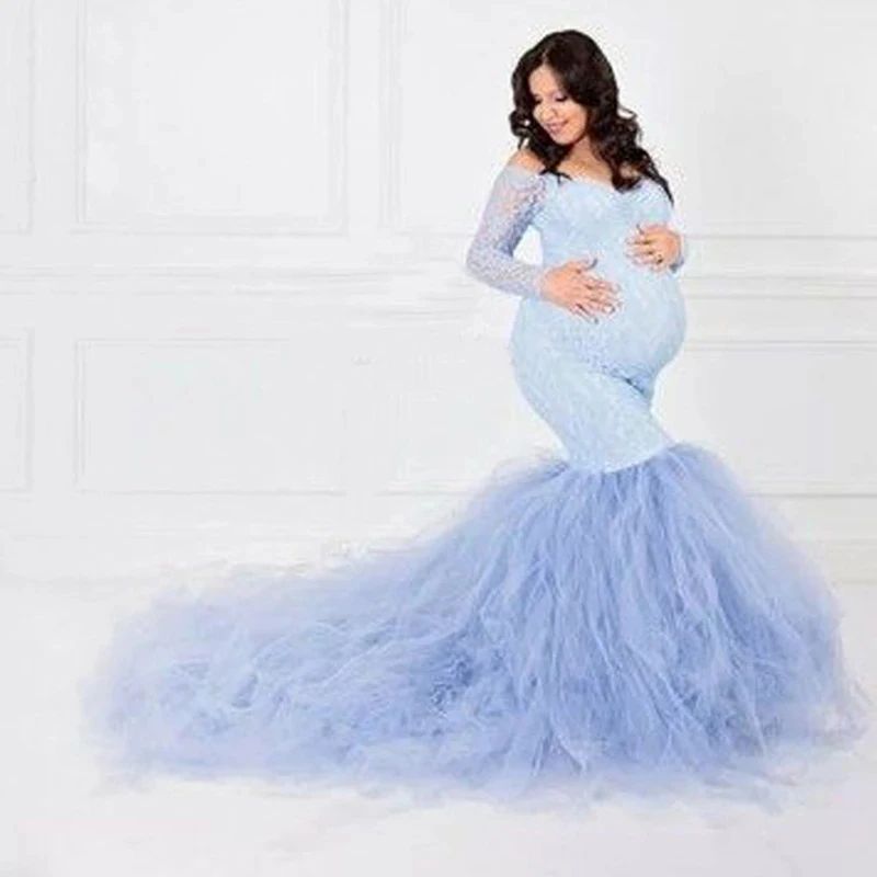 Long Sleeve Maternity Dresses for Photo Shoot Sexy Off Shoulder Lace Pregnancy Maxi Gown Dresses Pregnant Women Photography Prop