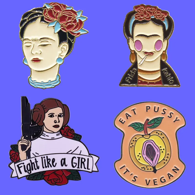 Feminist Badge Girl  Cartoon Metal Enamel Pin Personality Fashion Animation Film Brooch Briefcase Backpack Badge Accessories