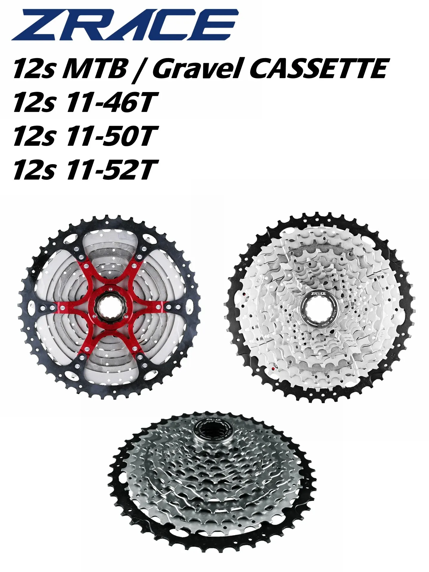 AliExpress ZRACE Bicycle Cassette 12 Speed MTB / Gravel Bike Freewheel 11-50T / 11-52T Aluminum Alloy Bracket, 12s Cassette
