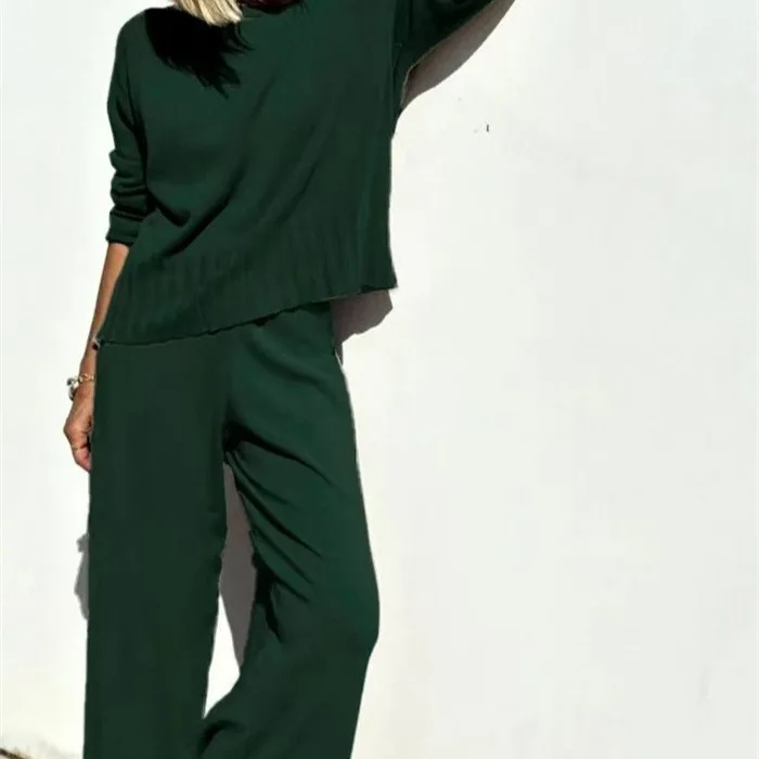 Casual Knit Wide Leg Pants Set - usage example