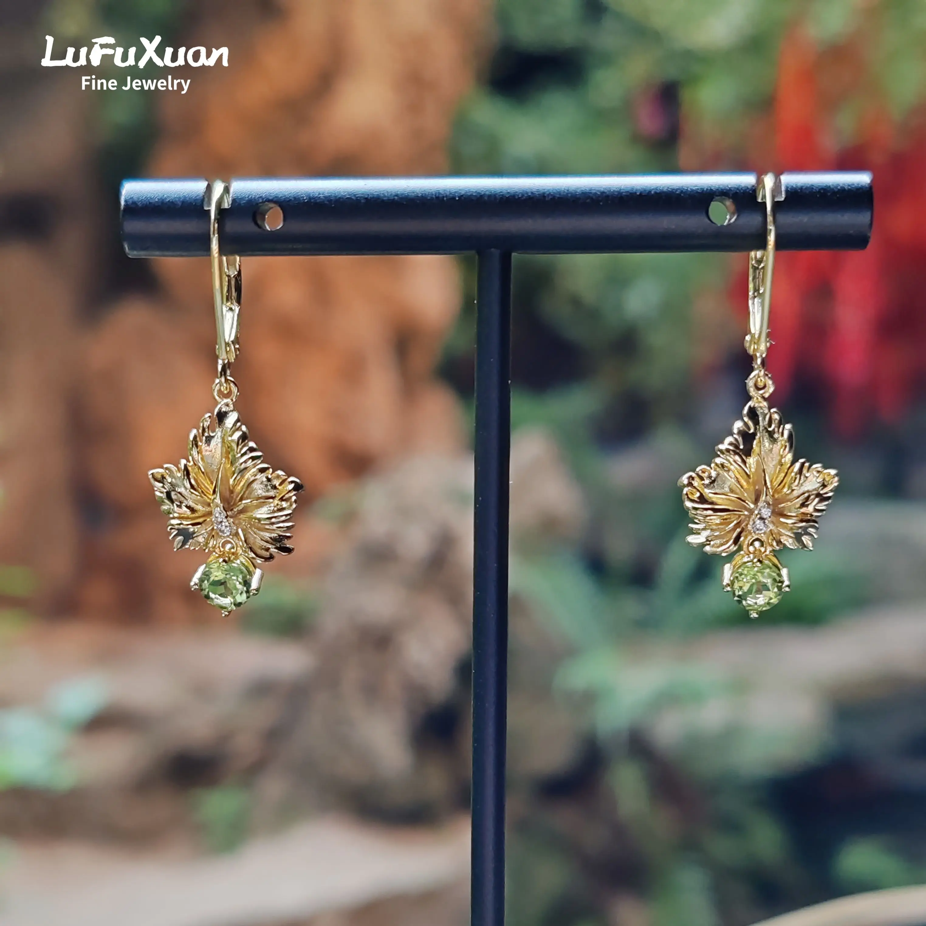 LUFUXUAN sterling silver S925 natural olivine precision earrings high-quality niche design light luxury birthday gift