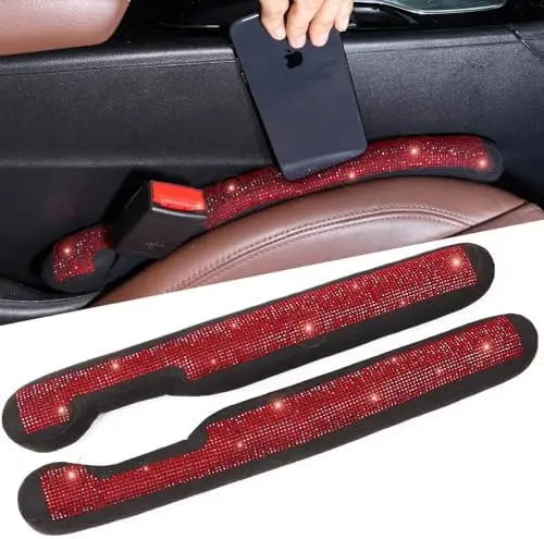 

Briwill Bling Seat Gap Filler - 2 Pack Red Rhinestone Car Accessories for Women, Universal Fit for SUVs & Trucks