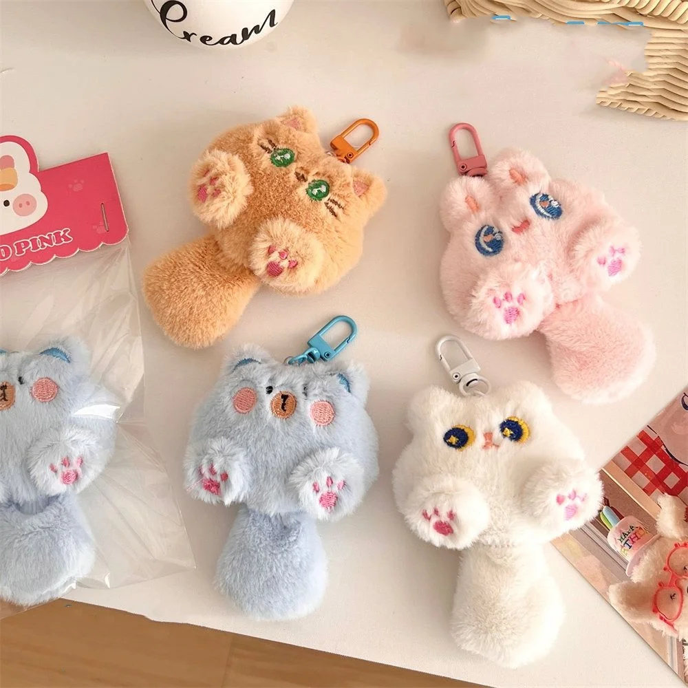 Hanging Accessory Soft Cute Cat Plush Keychain Stuffed Cartoon Rabbit Doll Keyring Lovely Funny Animal Pendant with Tail Couple