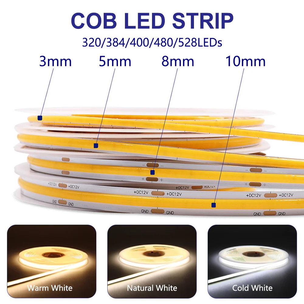 3mm 5mm COB LED Strips Licht 12V 24V Dimbare LED Tape 3000K/4000K/6000K Hoge Dichtheid Flexibele LED Lint Voor Home Decor