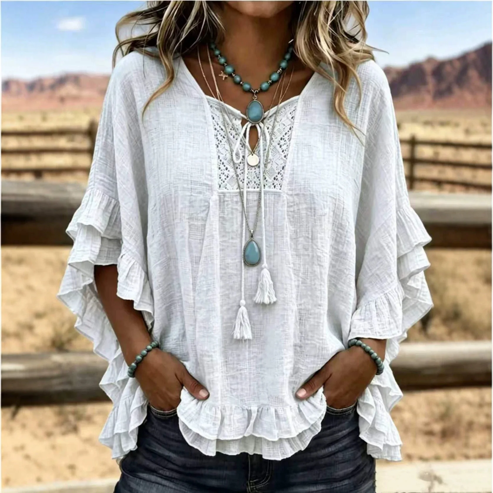 High Quality Hot Selling Wholesale Summer New Design Tassel T-shirt  Loose Ruffle Edge Short Sleeved Top Women Temperament Solid
