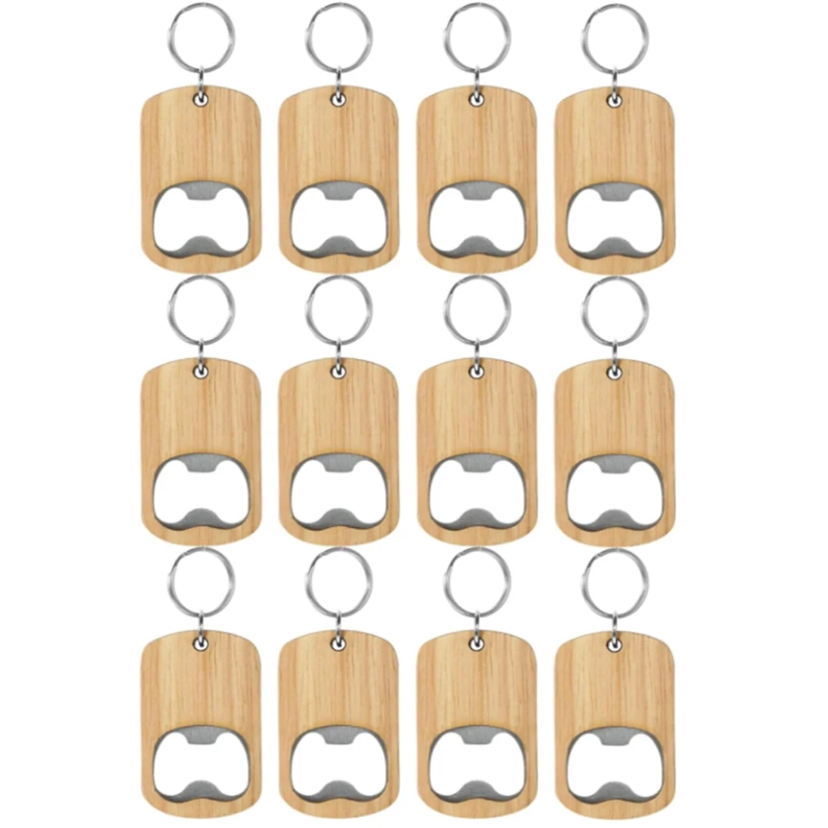 Abridor de garrafas de madeira Keychain, Blanks Wood Engraving Key Chains, Tag chave para casa, festa de cozinha, 12Pack