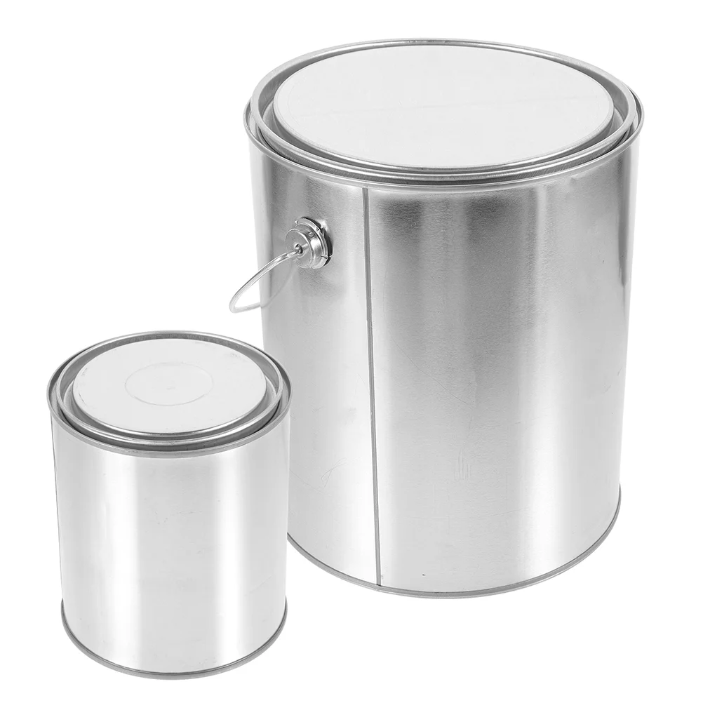 

2 Pcs Sealed Paint Bucket Empty Can Pitch Bottle with Lid Container Round Tank Pigment Iron Multipurpose Sealing