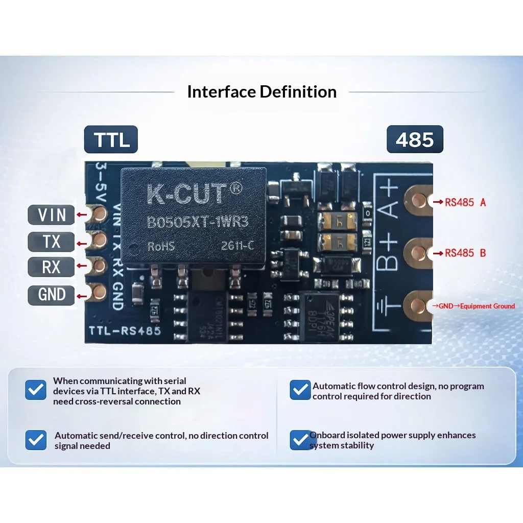 Industrial Dual Isolated TTL to RS485 Module 1.5kV Isolation Auto Transceiver 3-5.5V UART Serial Converter SMT Half-hole RS485 image 5