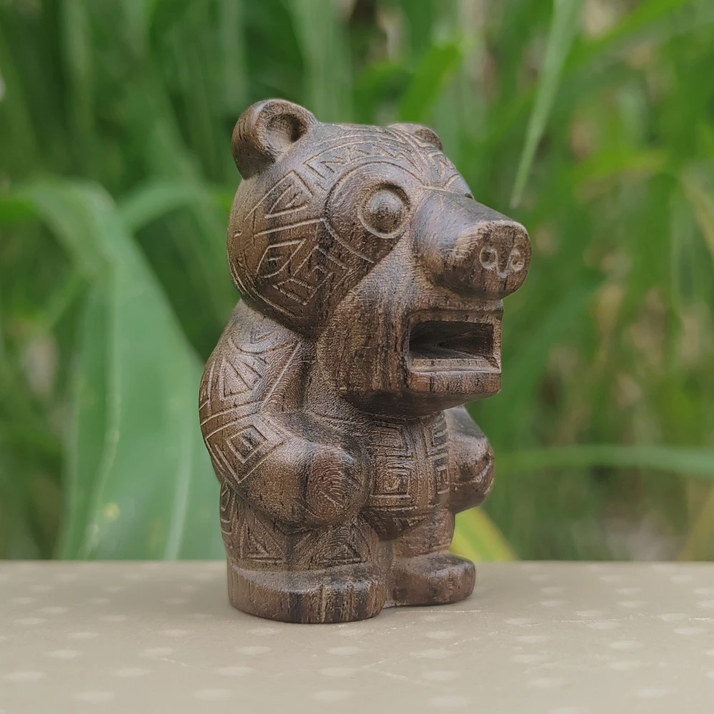 1.8 Inch Hand-Carved Wooden Bear Totem Figurine, Tribal Style, Suitable for Party Decoration, Tabletop Decorations, Christmas Gifts, Bedroom, Study Room, New Year Gifts, Centerpiece Decoration