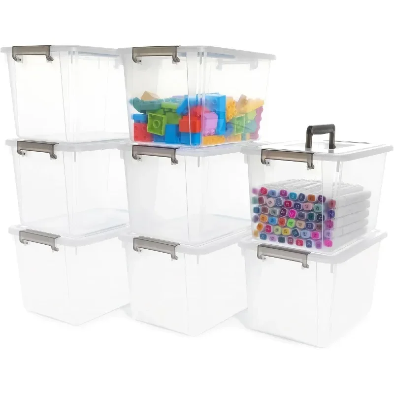 

ITYLIFE CITYLIFECitylife 8-pack Plastic Storage Box with Locking Lid, Stackable Snack School Supplies Storage Box,