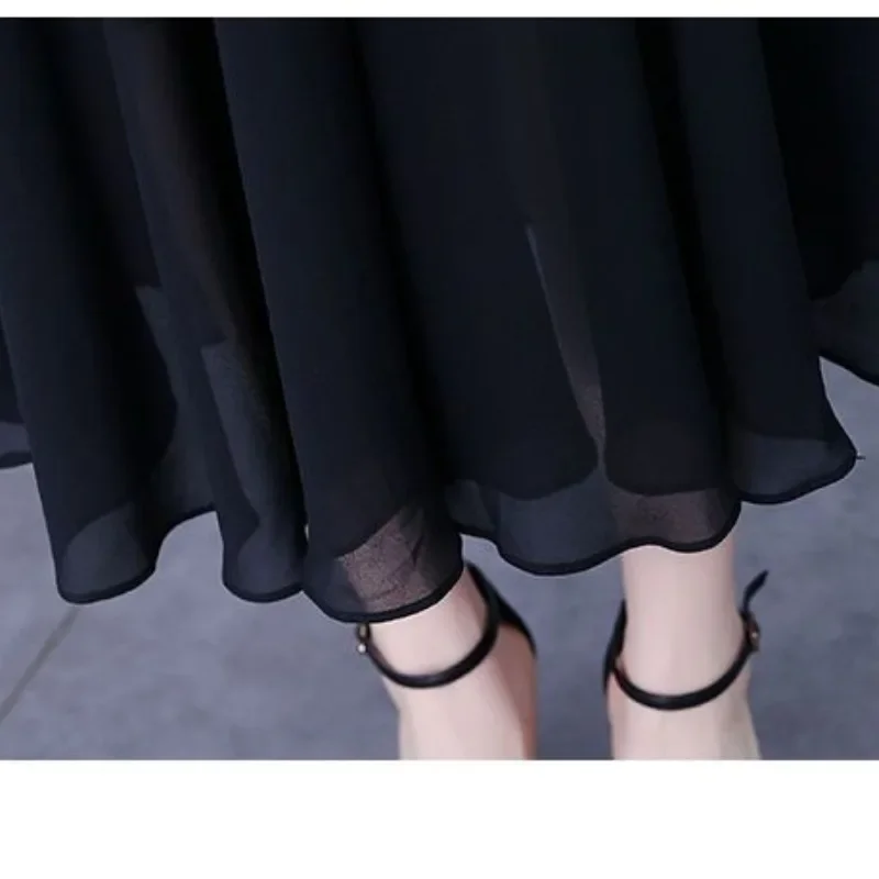 Pulôver feminino de verão, cor sólida, manga borboleta, chiffon, gola redonda, gaze confortável, em camadas, elegante, saias no joelho, vestidoszt19