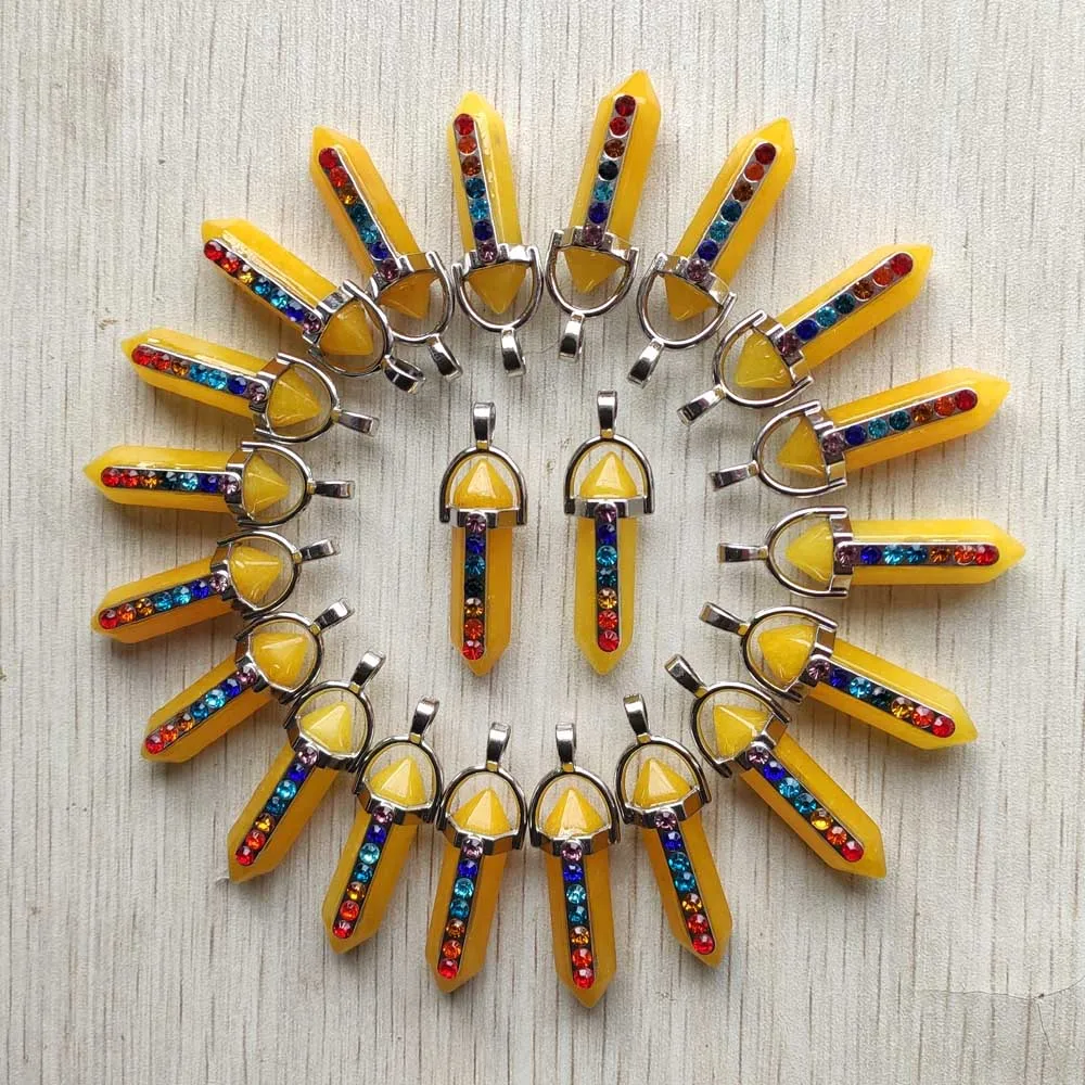 

Good quality natural yellow jade 7 colors alloy pillar pendulum pendants for jewelry making 24pcs/lot Wholesale free shipping