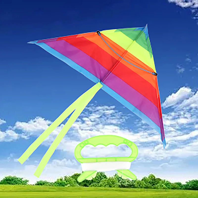 Cerf-volant Triangle Coloré Arc-en-ciel pour Enfant, Jouets de dehors Amusants en Plein Air avec Chaîne de 30m, Nouvelle Collection