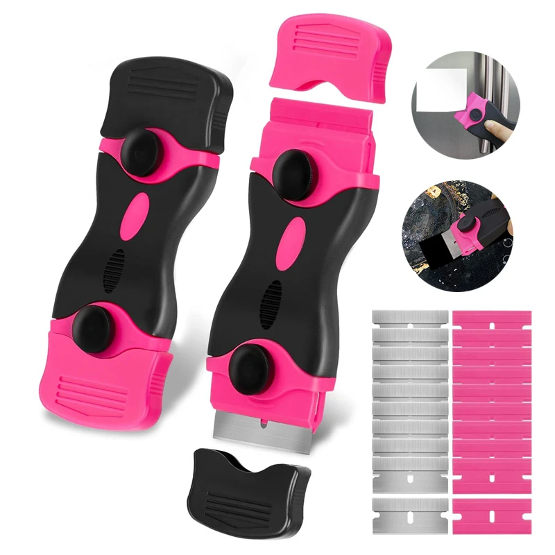 Grattoir de nettoyage de vitres, lame de rasoir, outil de grattoir de peinture en plastique à Double tranchant pour autocollants de verre de voiture, autocollants de teinte, table de cuisson