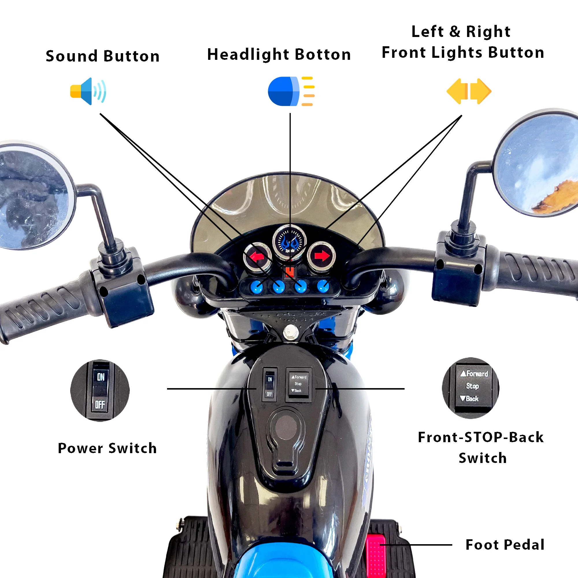 Kinderen Rijden Op Motorfiets Speelgoed, 3-Wheel Chopper Motor Met Led Kleurrijke Koplampen, Blauw Rijden Op Elektrische Batterij Aangedreven Har