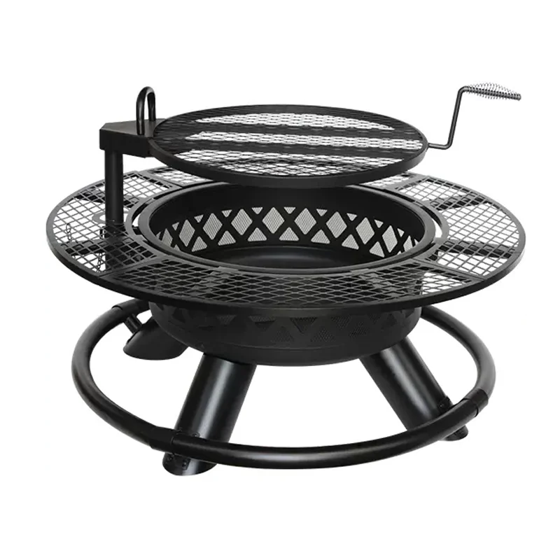Outdoor Black Stainless Steel Fire Pit Wood Burning & Barbecue Cooking Smokeless Bonfire for Backyard BBQ Parties