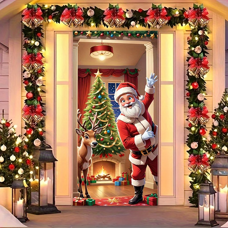 Zauberwerkzeug für Weihnachtszene: Weihnachtsmann-Rentier-Banner, geeignet für die Feiertagsfeierdekoration – Weihnachtsdekoration aus Polyester