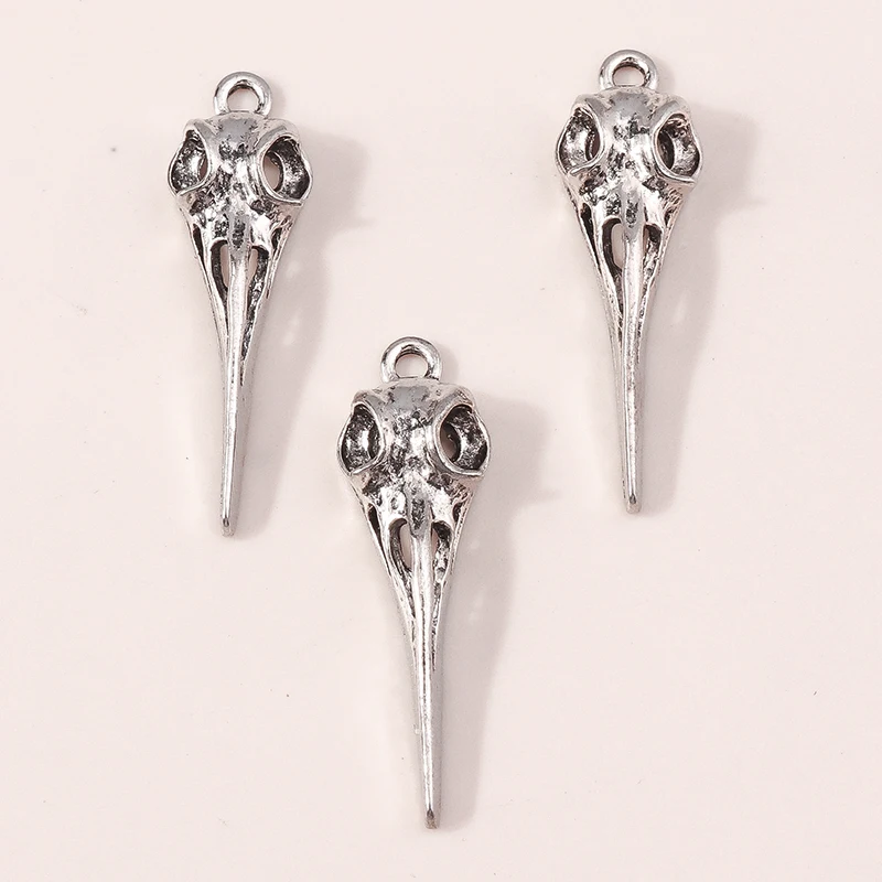 Leslie 10 Stück Punk Metall Rabenschädel Anhänger Silberfarben Halloween Anhänger Halskette Schmuckzubehör – Detail 3