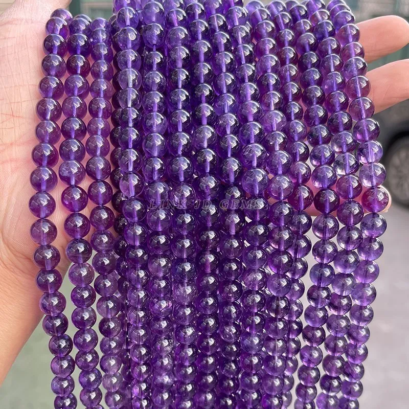 5A Natural Stone Purple Amethysts Beads Round Loose Spacer 4 6 8 10mm Pick Size For Jewelry Making Diy Bracelet Accessories