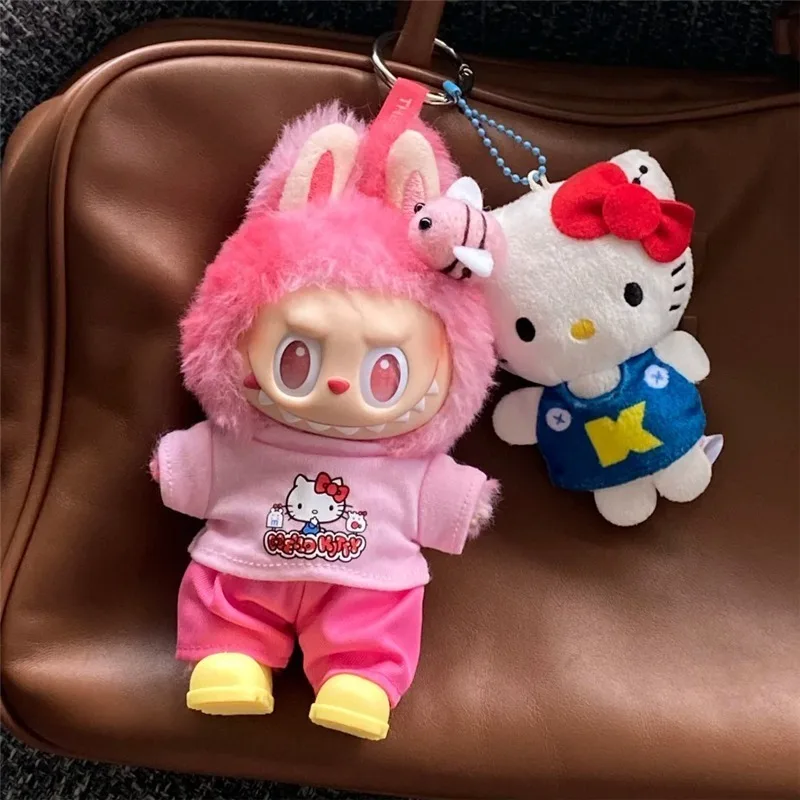 15 17cm For Labubu Doll Polka Dot Strap Dress Skirt Clothing Kawaii Hellokitty Cowboy Strap Pants Straight Leggings Clothes Ropa