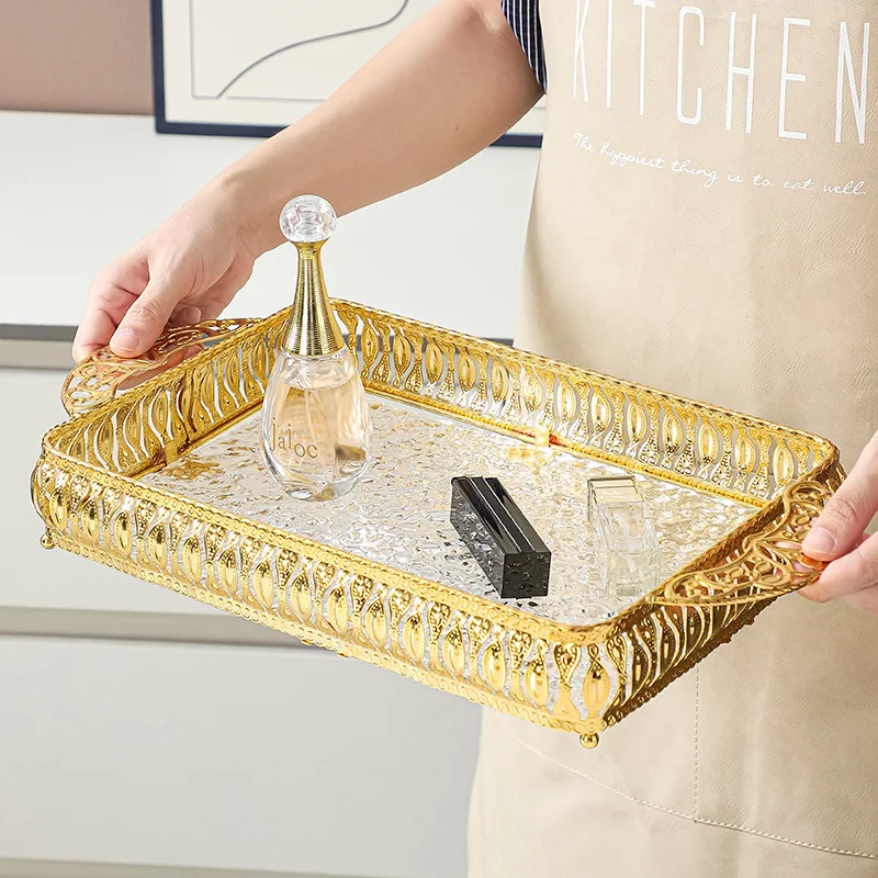 5pcs Iron-Acrylic Tray Fruit Cosmetic Storage Cupcake Candy Bar Snack Pan For Wedding Birthday KTV Home Banquets Decoration
