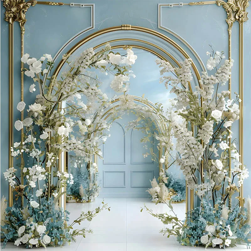 Mehofond fotografia fundo vintage arco porta flor retrato maternidade azul casamento arte da parede textura foto pano de fundo estúdio